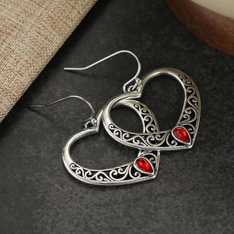 Vintage Bohemian Hollow Heart Earrings with Zirconia